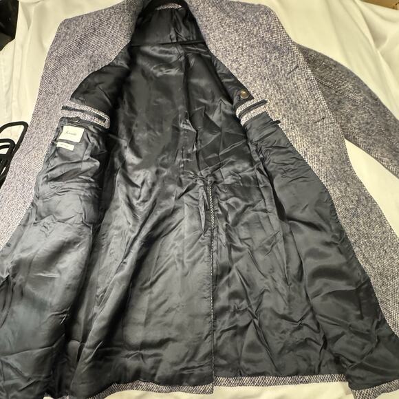 Faconnable Mens Overcoat 40R/50 Italy Blue Pattern 100% Wool Made in Italy $1699 - Picture 6 of 10